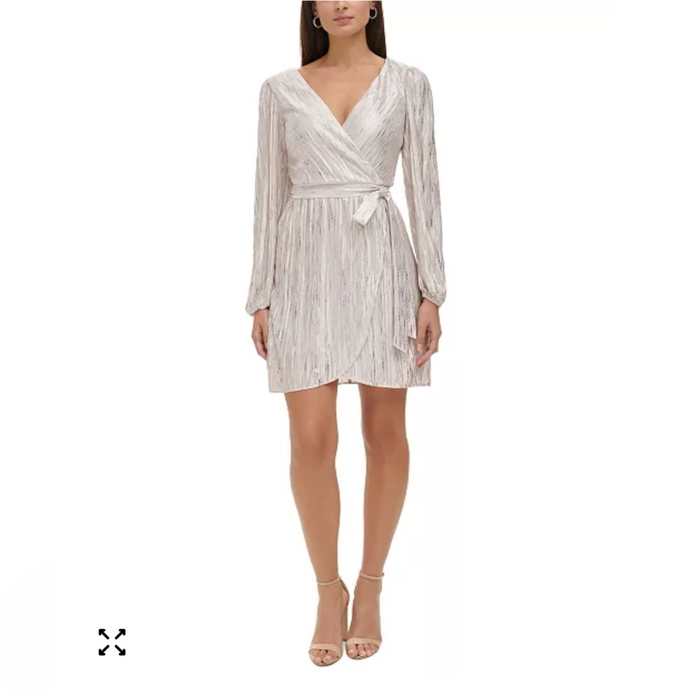 Guess Metallic Silver Wrap Mini Dress Size 2‎ NWT